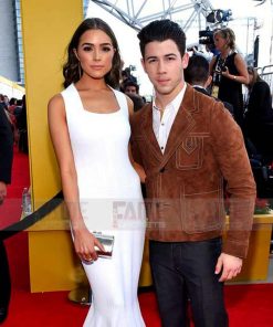 Nick Jonas Mens Brown Suede Leather Jacket