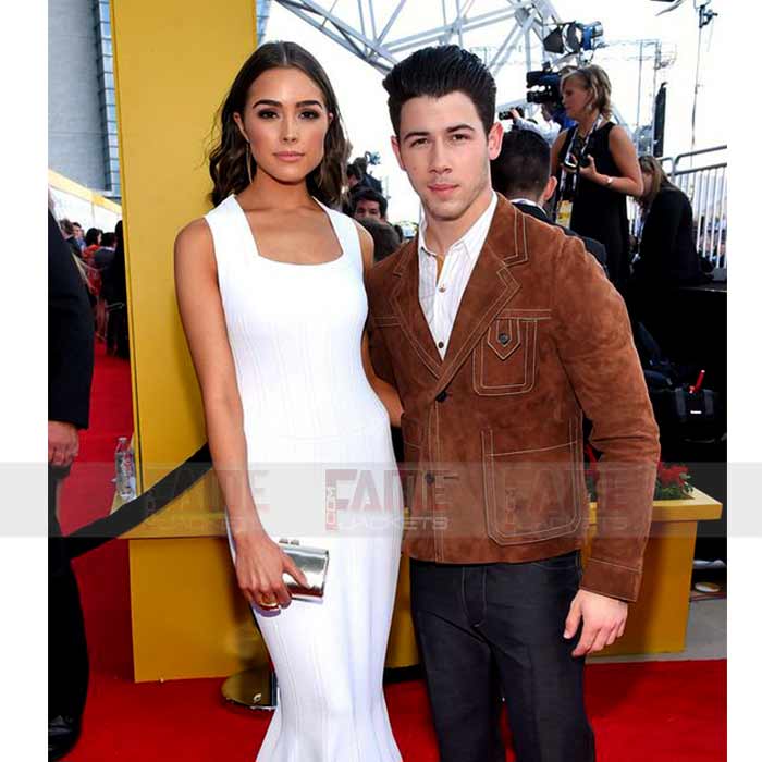 Nick Jonas Mens Brown Suede Leather Jacket