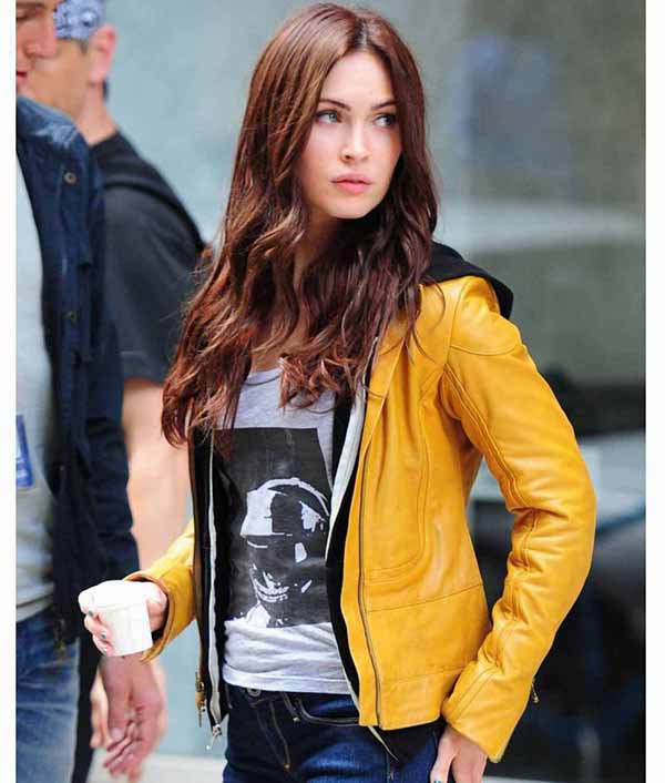 Megan Fox Yellow Leather Biker Jacket