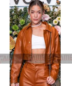 Alternative view of Women's Cropped Leather Jacket in Orange