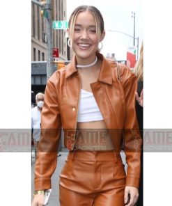 Women's Cropped Leather Jacket in Orange