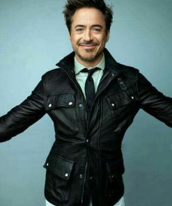 Robert Downey Jr Real Black Leather Jacket For Men