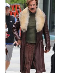 Anchorman 2 Will Ferrell Fur Collar Men Winter Leather Coat