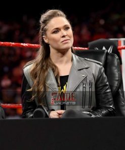 WWE Ronda Rousey Black And Grey Leather Jacket