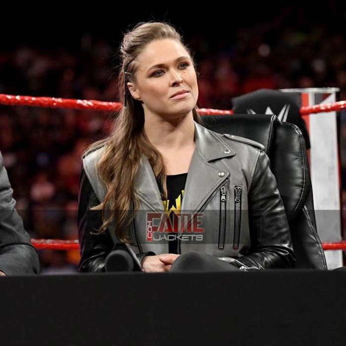 WWE Ronda Rousey Black And Grey Leather Jacket