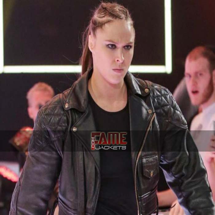 WWE Ronda Rousey Black Diamond Quilted Biker Bomber Leather Jacket