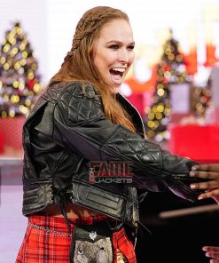 Alternative view of WWE Ronda Rousey Black Diamond Quilted Biker Bomber Leather Jacket