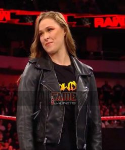 WWE Ronda Rousey Black Slim Fit Biker Leather Jacket