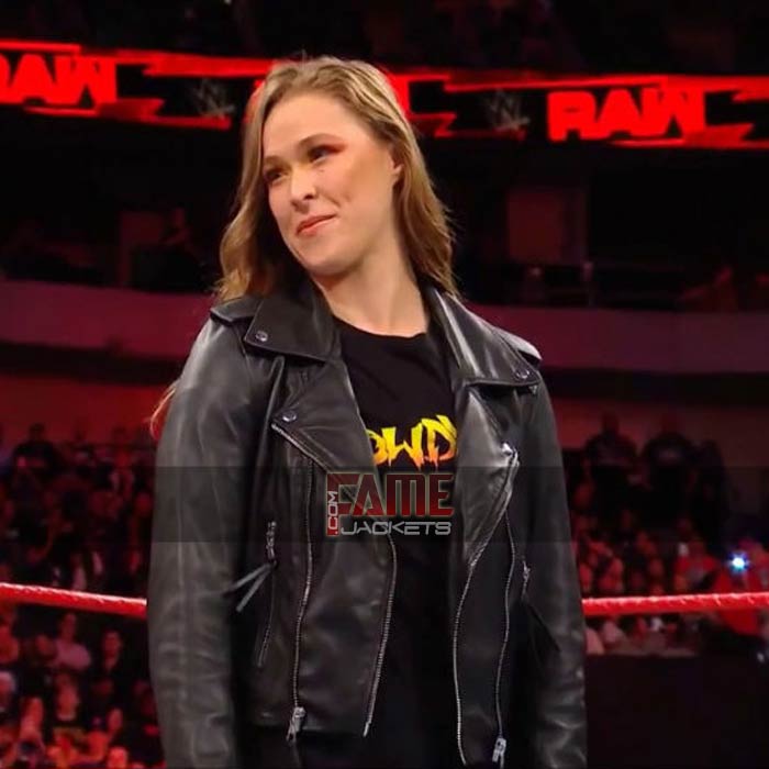 WWE Ronda Rousey Black Slim Fit Biker Leather Jacket
