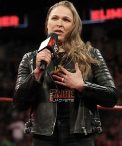 Alternative view of WWE Ronda Rousey Black Slim Fit Biker Leather Jacket