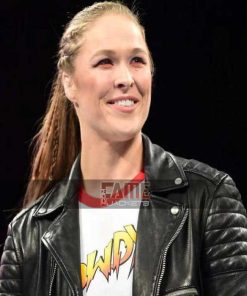 WWE Ronda Rousey Black Slim Fit Biker Leather Jacket