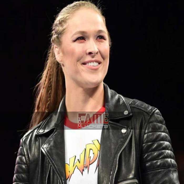 WWE Ronda Rousey Black Slim Fit Biker Leather Jacket