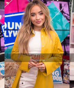 Sabrina Carpenter Women's Yellow Leather Coat