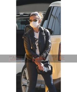 Alternative view of Sarah Michelle Gellar Street Style Black Leather Biker Jacket For Women