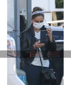 Sarah Michelle Gellar Street Style Black Leather Biker Jacket For Women
