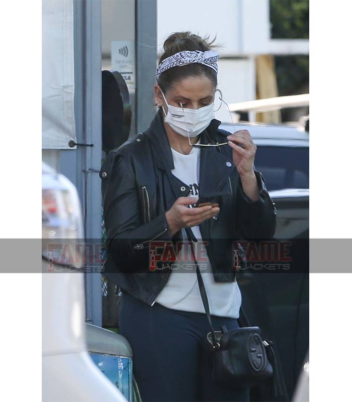 Sarah Michelle Gellar Street Style Black Leather Biker Jacket For Women