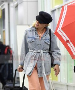 Alternative view of Women's Blue Long Denim Belted Jacket