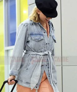 Women's Blue Long Denim Belted Jacket