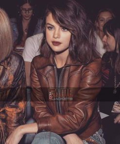 Selena Gomez Brown Leather Jacket