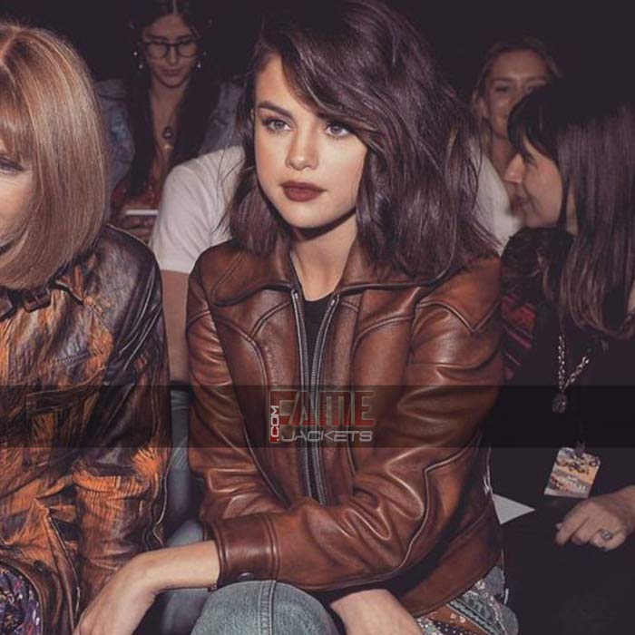 Selena Gomez Brown Leather Jacket