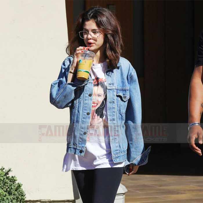Selena Gomez Casual Blue Denim Jacket For Ladies