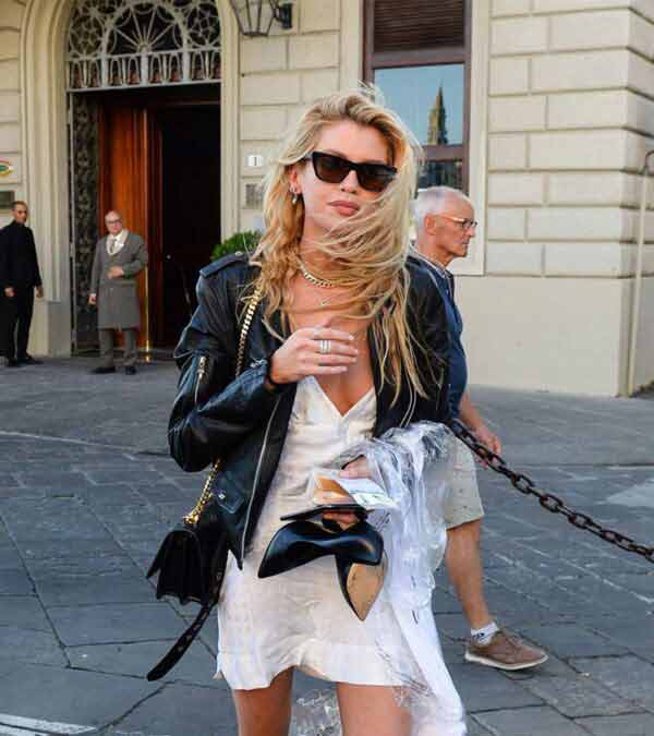 Stella Maxwell Black Slim Fit Genuine Leather Biker Jacket