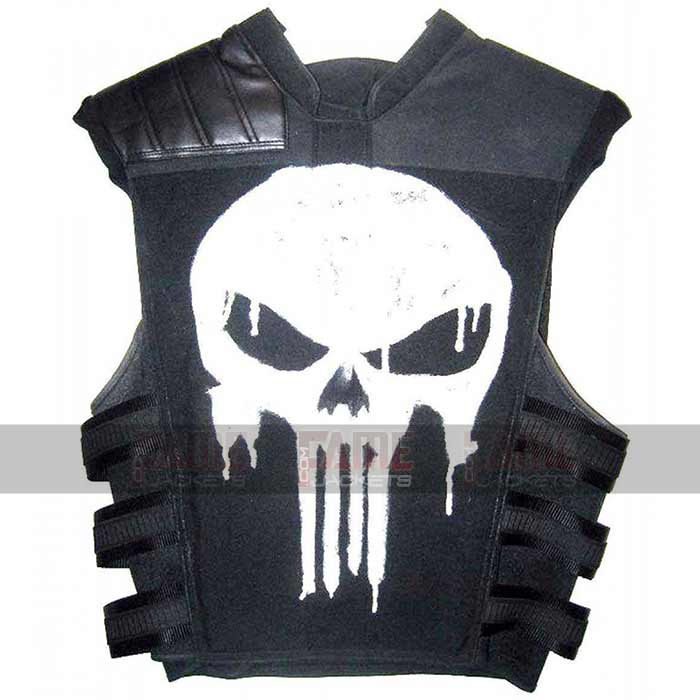 The Punisher Frank Castle Mens Black Skull Leather Vest