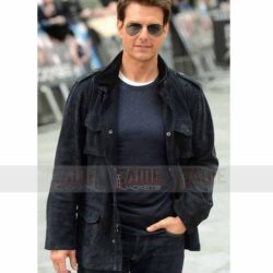Tom Cruise Mens Black Suede Leather Bomber Jacket