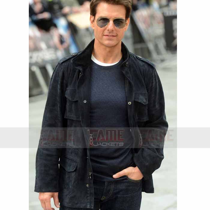 Tom Cruise Mens Black Suede Leather Bomber Jacket