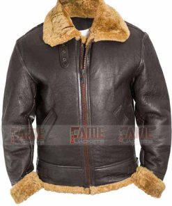 Alternative view of Dunkirk Movie Tom Hardy Farrier Fur Lining Brown Leather Jacket