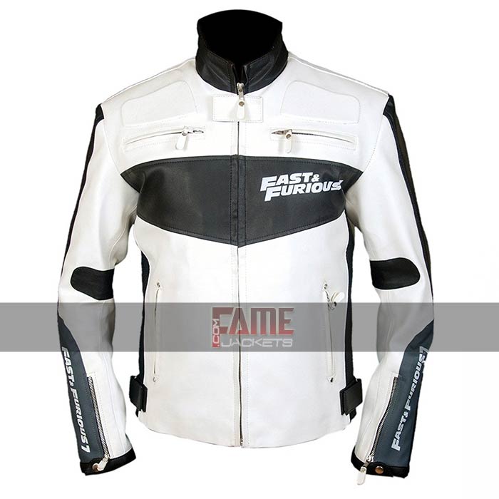 Vin Diesel Fast and Furious 7 Black & White Leather Jacket