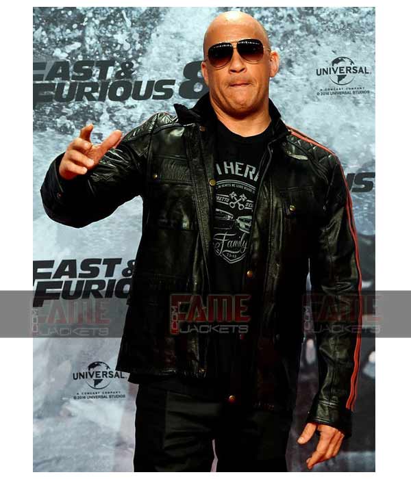 Vin Diesel Orange Stripe Retro Moto Jacket For Men