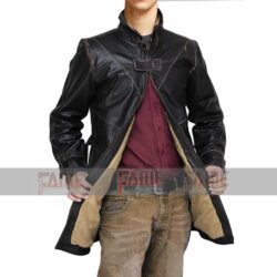 Aiden Pearce Watch Dogs Real Distressed Black Leather Coat For Men