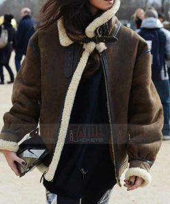 Alternative view of Women B3 Brown Real Leather Shearling Bomber Jacket