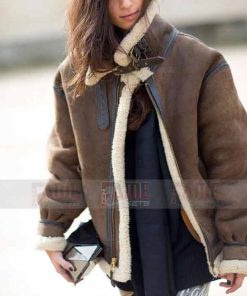 Women B3 Brown Real Leather Shearling Bomber Jacket