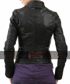 Alternative view of Vintage Black Real Leather Slim Fit Motorcycle Jacket for Women