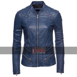 Girl's New Cafe Racer Slim Fit Motorcycle Blue Leather Jacket