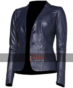 Ladies Blue Genuine Leather Blazer