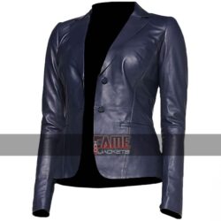 Ladies Blue Genuine Leather Blazer