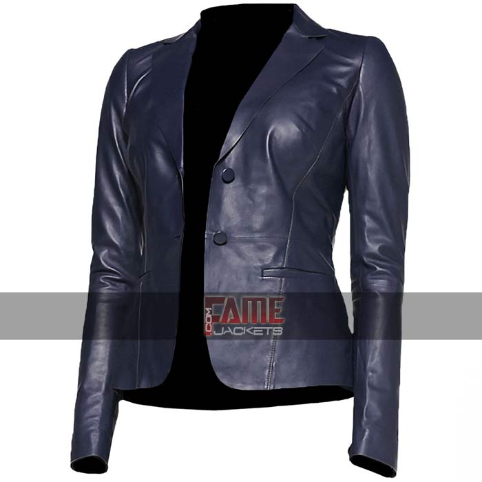 Ladies Blue Genuine Leather Blazer