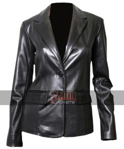 Women's Casual Black Office Style Leather Blazer
