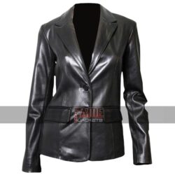 Women's Casual Black Office Style Leather Blazer