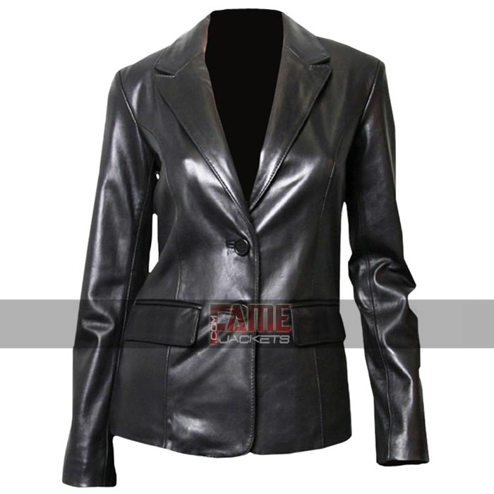 Women's Casual Black Office Style Leather Blazer