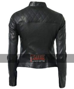 Alternative view of Women's  Diamond Quilted Biker Black Leather Jacket