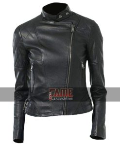 Women's Diamond Quilted Biker Black Leather Jacket