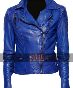 Women's Blue Motorcycle Slim Fit Leather Biker Jacket