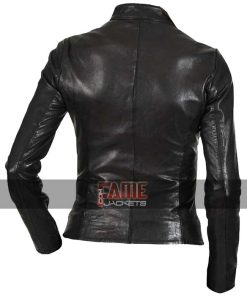 Alternative view of Women's Casual Slim Fit Biker Black Leather Jacket