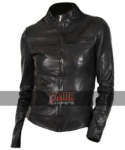 Women's Casual Slim Fit Biker Black Leather Jacket