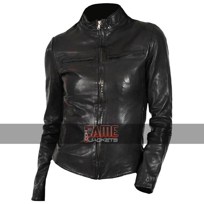 Women's Casual Slim Fit Biker Black Leather Jacket
