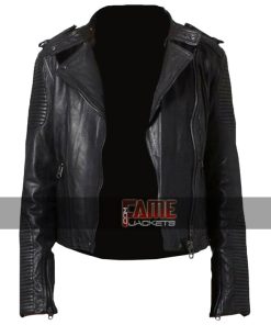 Women's Latest Style Cafe Racer Black Real Leather Biker Jacket